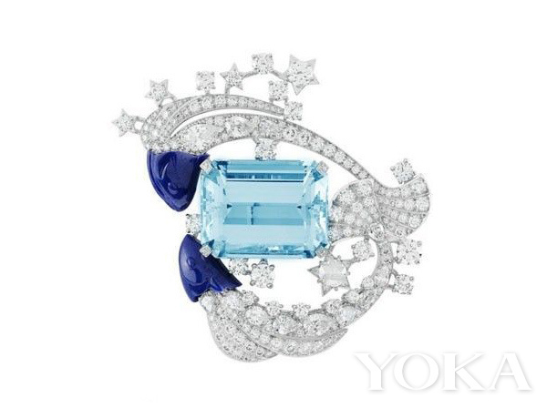 Van Cleef & Arpels双鱼座海蓝宝蓝宝石钻石胸针。